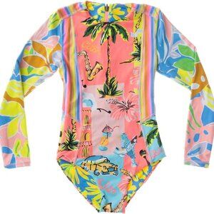 Girls One Piece Long Sleeve Reversible Swimsuit Rashguard